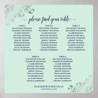 5 Table Mint Green & Navy Wedding Seating Chart
