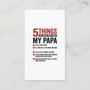 5 Things About My Papa Funny Vintage Shirt Design_ Business Card
