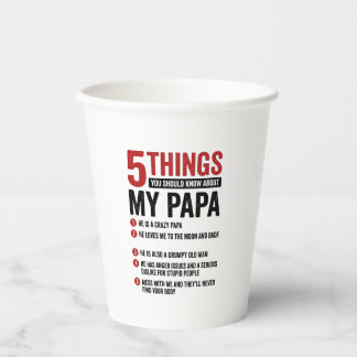 5 Things About My Papa Funny Vintage Shirt Design_ Paper Cups