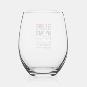 5 Things About My Papa Funny Vintage Shirt Design_ Stemless Wine Glass