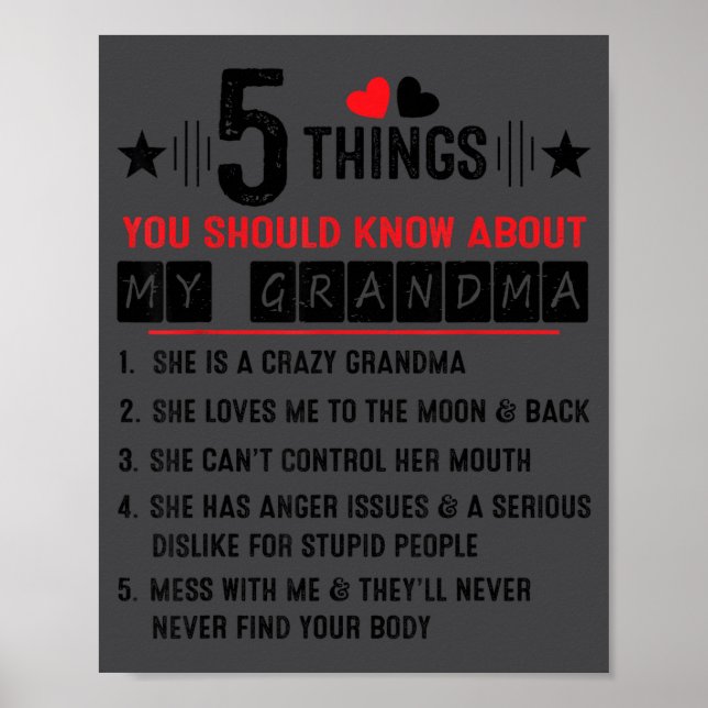 5 Things You Should Know About My Grandma Funny Fa Poster (Front)