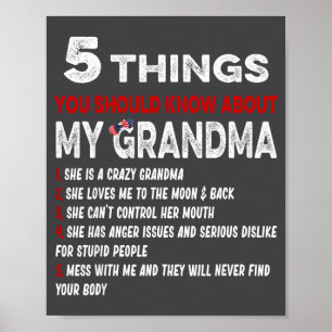 5 Things You Should Know About My Grandma Funny Gr Poster