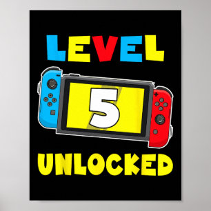 5 Unlocked 5th Birthday Shirt Video Game 5 Year Ol Poster