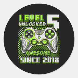5 Unlocked Awesome 2018 Video Game 5th Birthday  Classic Round Sticker