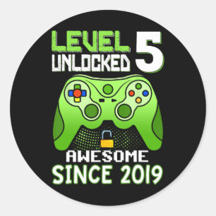 5 Unlocked Awesome 2019 Video Game 5th Birthday Bo Classic Round Sticker