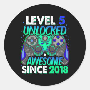 5 Unlocked Video Game 5 Years Old Boy 5th Birthday Classic Round Sticker