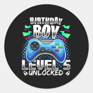 5 Unlocked Video Game 5th Birthday Gamer Gift Boys Classic Round Sticker