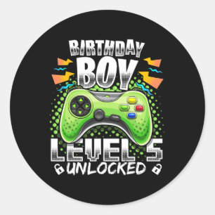 5 Unlocked Video Game 5th Birthday Gamer Gift Boys Classic Round Sticker