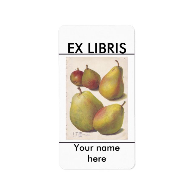 5 vintage pears illustrated bookplate label (Front)