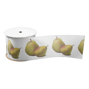 5 vintage pears illustrated satin ribbon