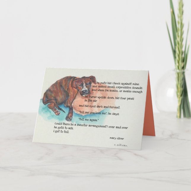 #5 watercolors of rescue pup & Mary Oliver  poem Card (Front)