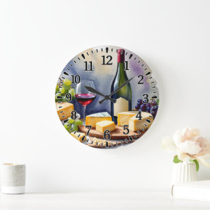 #5  Wine and Cheese  Large Clock