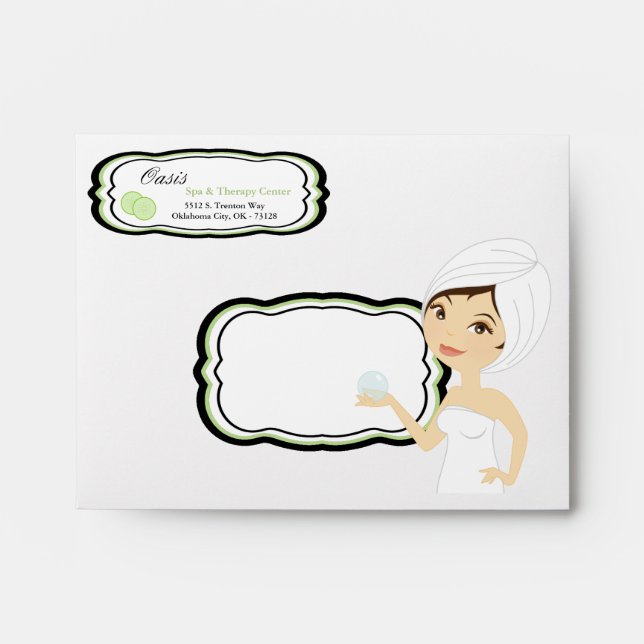 5 ¾”x4 3/8” Envelopes - Green Damask Spa Massage (Front)