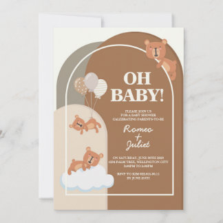 5"x7" Baby Shower Teddy Bear Neutral Colors Invite
