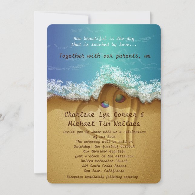5" x 7" Beach  Shell Wedding Invitation (Front)