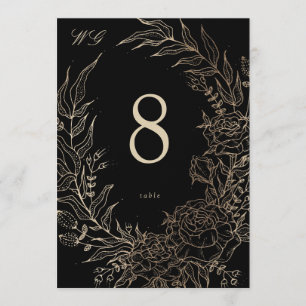 5 x 7 Black Gold Florals Wedding Table Number