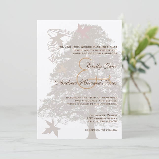 5 x 7 Brown Oak Tree Wedding Invitation (Standing Front)