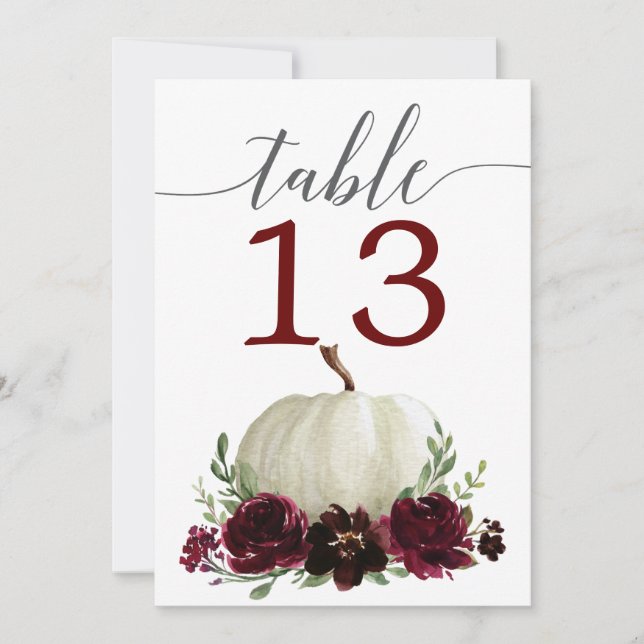5 x 7 Burgundy Pumpkin Wedding Table Numbers (Front)