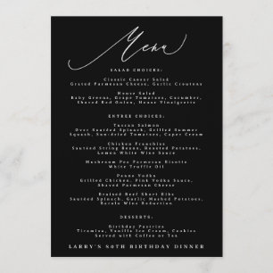 5 x 7 Classic Black White Calligraphy Birthday Menu