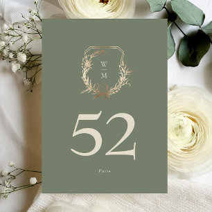 5 x 7 Classic Sage Cream Gold Crest Table Number