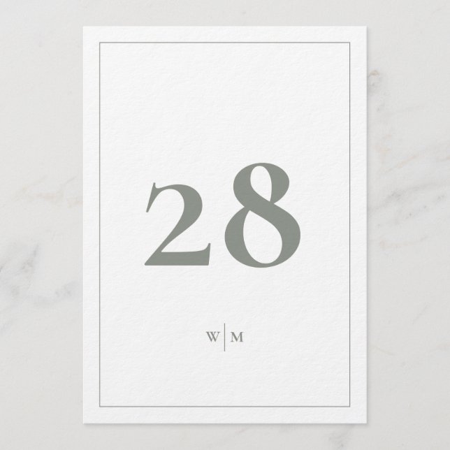 5 x 7 Sage Grey Frame White Wedding Table Numbers (Front)