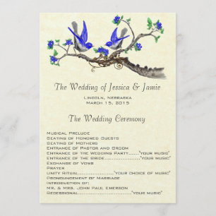 5 x 7 Vintage bluebirds Wedding Program Programme