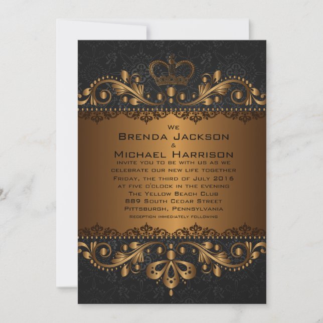 5" x 7"   Vintage Golden Damask Wedding Invitation (Front)