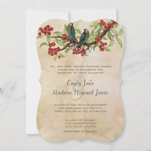 5 x 7 Vintage Love Birds Tea Stain Wedding Invites