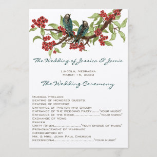 5 x 7 Vintage Love Birds Tea Stain Wedding Program Programme