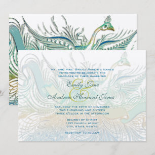 5 x 7 Vintage Peacock Birds Wedding Invitation
