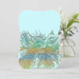 5 x 7 Vintage Peacock Birds Wedding Invitation