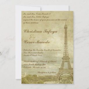 5 x 7 Wedding Invitation Vintage Paris Eiffel Towe