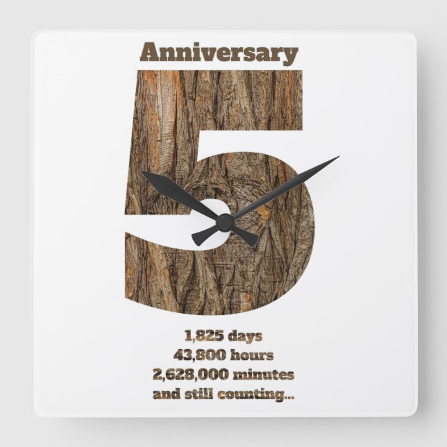 5 Year Anniversary - Wood Anniversary Milestone Square Wall Clock (Front)