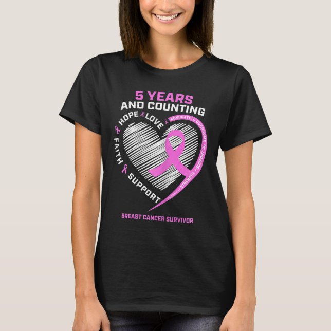 5 Year Breast Cancer Survivor  5 Years Cancer Free T-Shirt (Front)