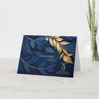 5 Year Employee Anniversary Blue Botanicals CUSTOM Card