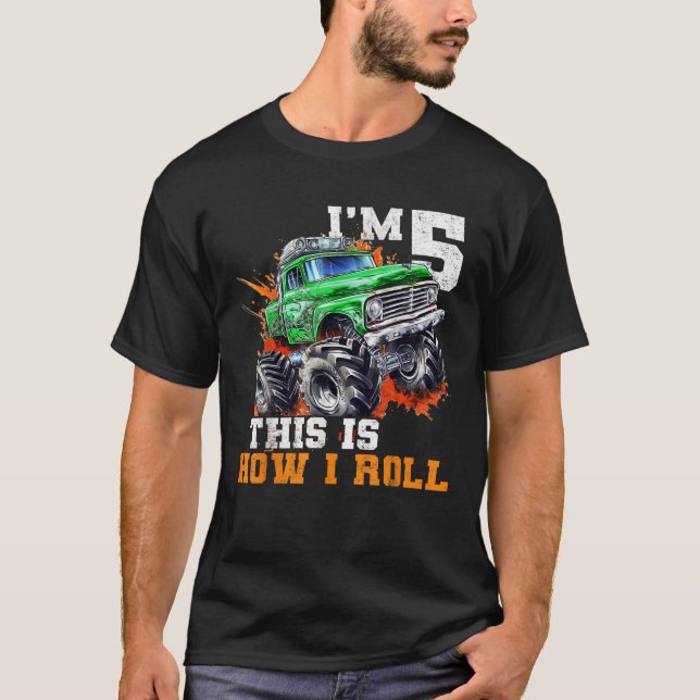 5 Year Old 5th Birthday Monster Truck Car Themed f T-Shirt (Front)