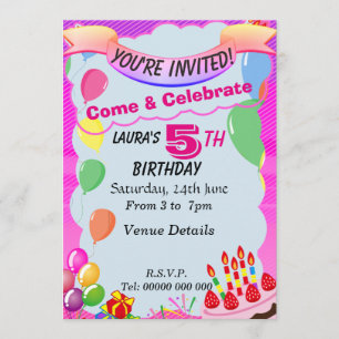5 Year Old 5th Birthday Party Invitation