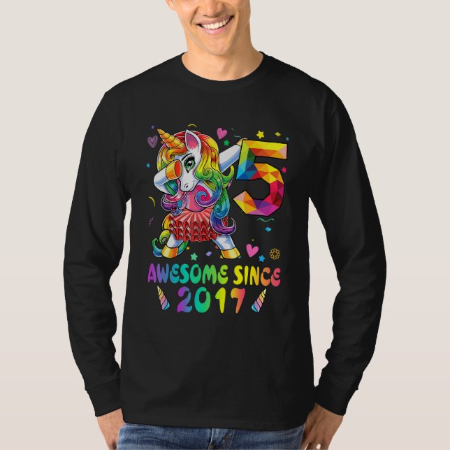 5 Year Old Awesome Since 2017 Dabbing Unicorn 5th  T-Shirt (Front)