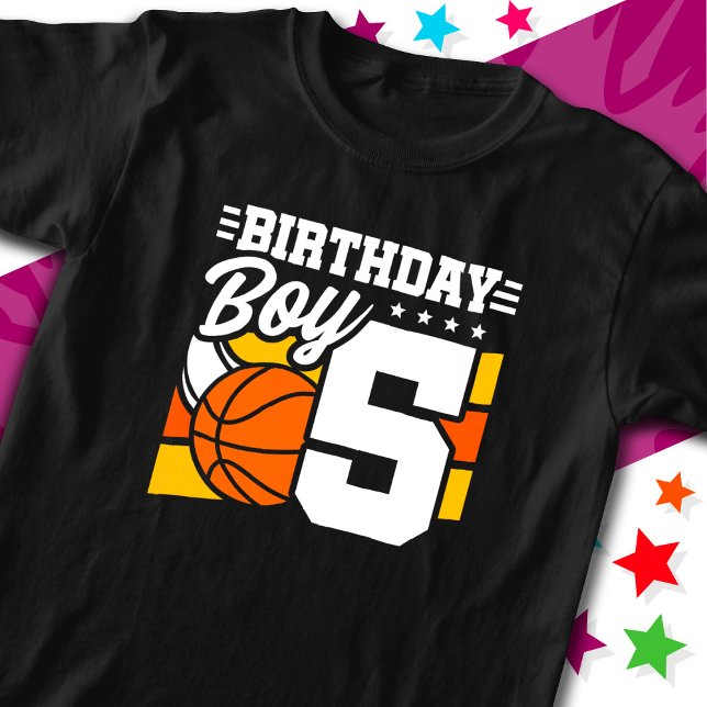 5 Year Old Basketball Party Theme 5th Birthday Boy T-Shirt (Creator Uploaded)
