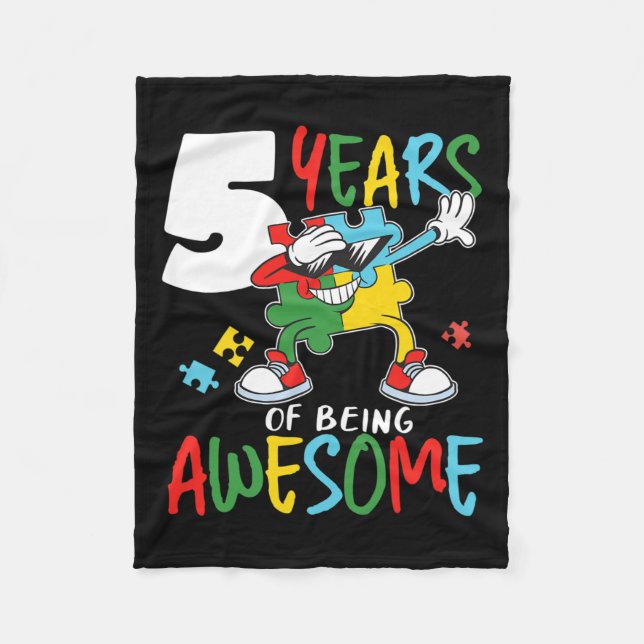 5 Year Old Birthday Autistic Boy Girl Autism Aware Fleece Blanket (Front)