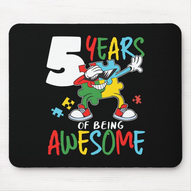 5 Year Old Birthday Autistic Boy Girl Autism Aware Mouse Pad (Front)
