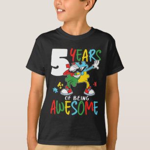 5 Year Old Birthday Autistic Boy Girl Autism Aware T-Shirt