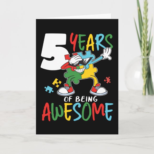 5 Year Old Birthday Boy Or Girl Autism Awareness Card (Front)