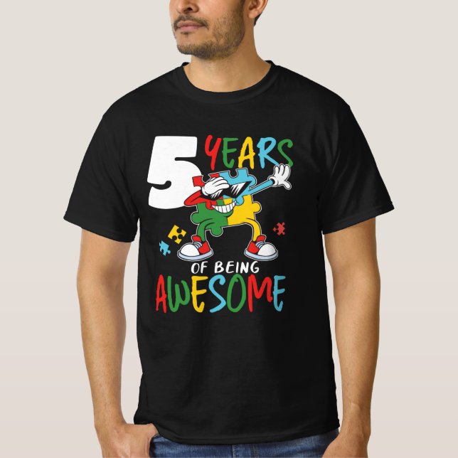 5 Year Old Birthday Boy Or Girl Autism Awareness T-Shirt (Front)