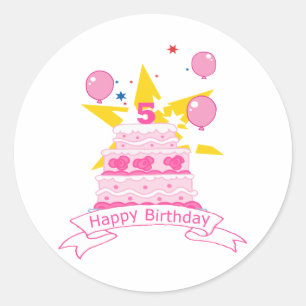 5 Year Old Birthday Cake Classic Round Sticker