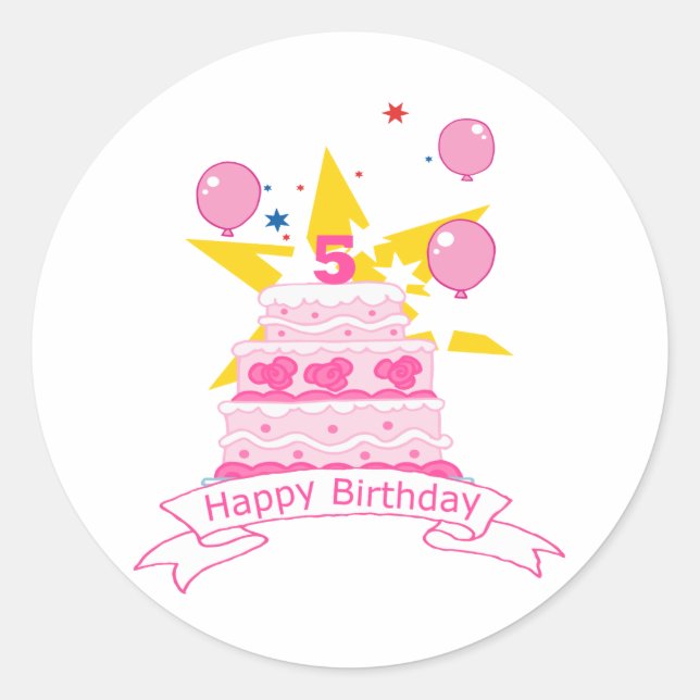 5 Year Old Birthday Cake Classic Round Sticker (Front)
