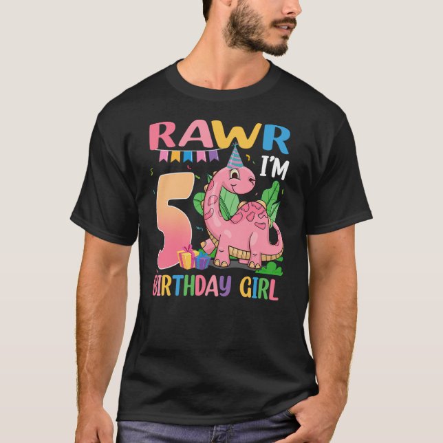 5 Year Old Birthday Girl Dinosaur 5th Birthday Par T-Shirt (Front)