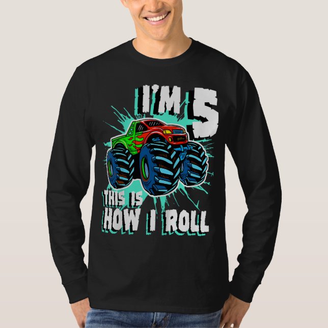 5 Year Old Boy Monster Truck Birthday Party 5th Bo T-Shirt (Front)