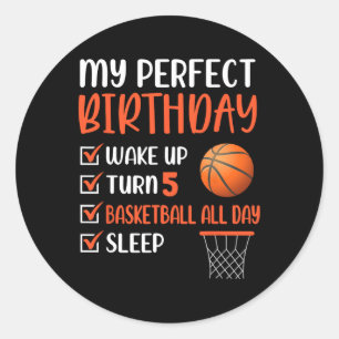 5 Year Old Bysketbyll Birthday Party 5th Boy Bday Classic Round Sticker