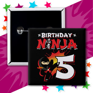 5 Year Old Comic Book Style Ninja 5th Birthday 15 Cm Square Badge